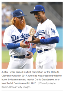 There's no one more deserving. Congratulations @redturn2 on being named the  2022 Roberto Clemente Award Winner!