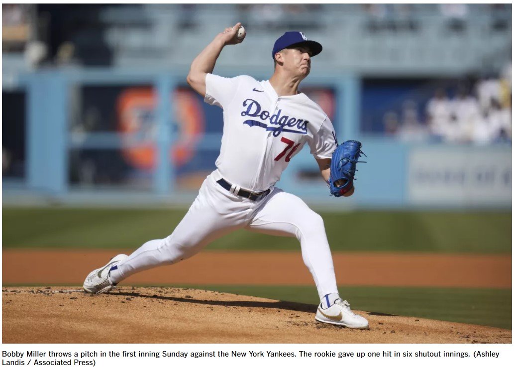 Hard-throwing Bobby Miller solid in MLB debut, leads Dodgers past