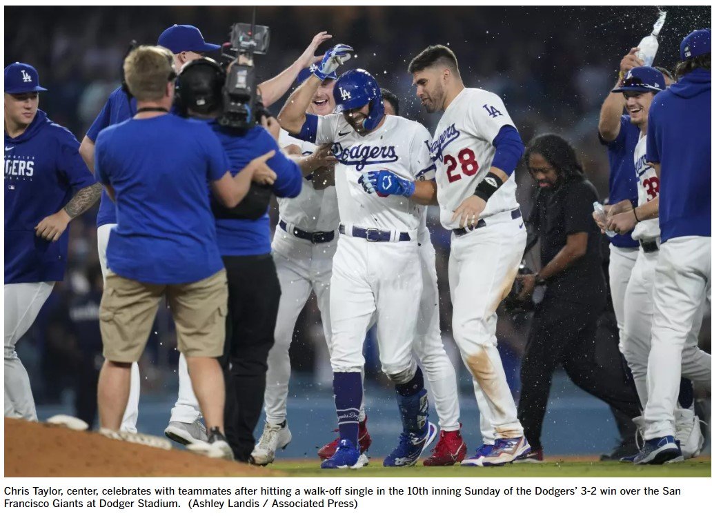 Dodger outfielder Chris Taylor and Dodger catcher Will Smith pose